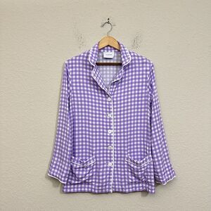 SLEEPER Check Pajama Top Purple Long Sleeve Lightweight Sleepwear